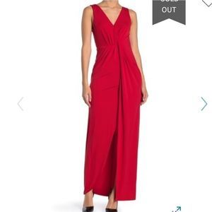 ASTR red twist front slit v neck maxi dress  XS
